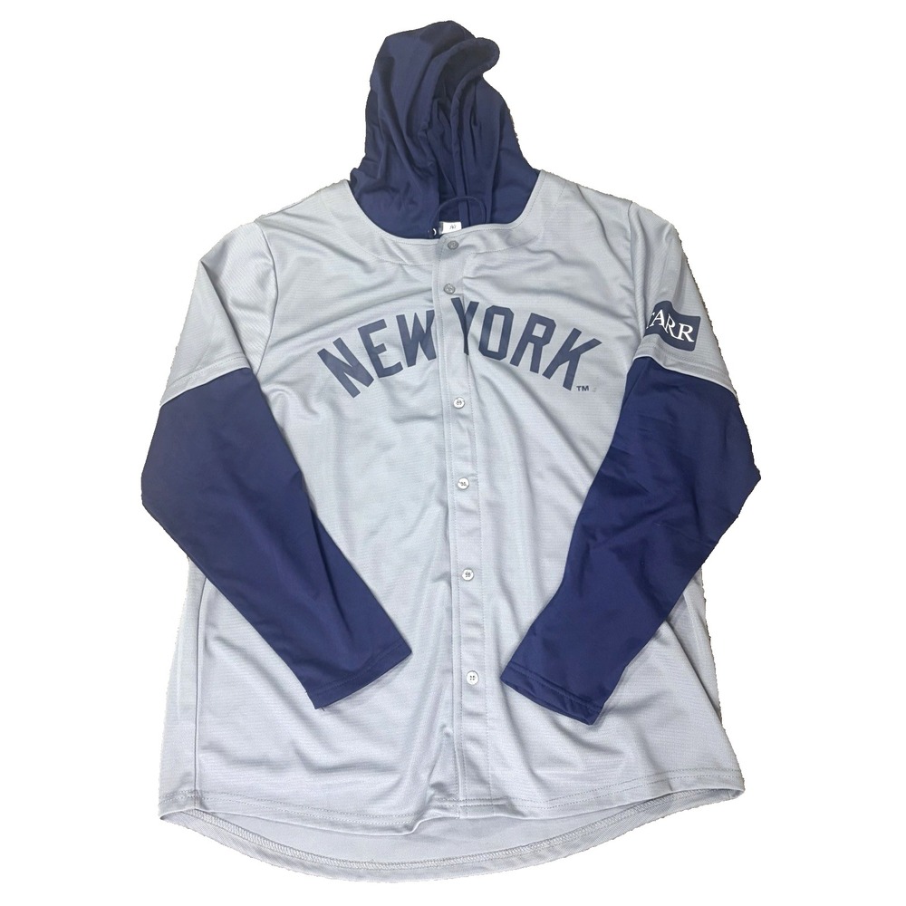 STARR New York Yankees Baseball Hooded Jersey Gray/Blue Adult Size XL